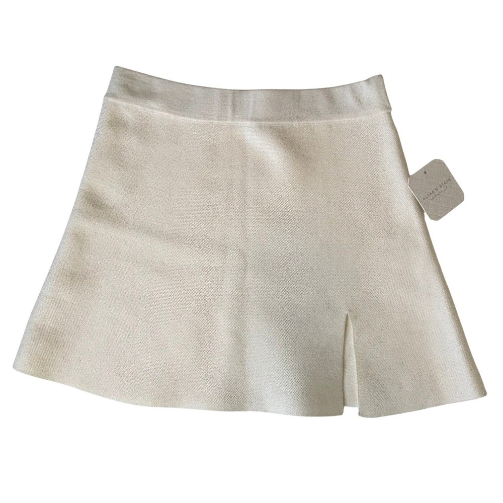 NEW Altar'd State Womens Cream Knit Mini Skirt Side Slit Ivory Size Small Twee‎